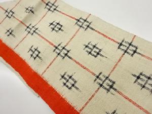 手織り真綿紬格子に幾何学模様織出し名古屋帯